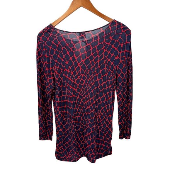 Anne Klein Womens Snake Print Keyhole Neck Long Sleeve Casual Tunic Top M - Picture 2 of 7